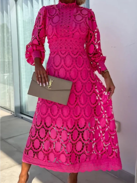no tag Dresses & Skirts - Women’s Long Sleeve Lace Midi Dress in Bright Pink
